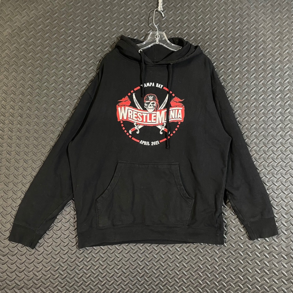 WWE Authentic‎ Wrestle Mania Tampa Bay Graphic Black Pullover Hoodie Men XL